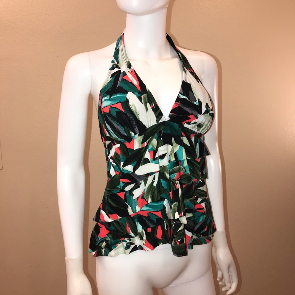 Aqua Green Halter Tankini Swim Top NEW Size Small Tiered Ruffle Tropical Beach